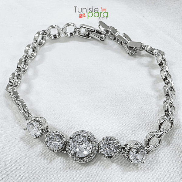 Bracelet De Luxe En Acier Inoxydable Argente – Pavage Cristaux Halo Scintillants