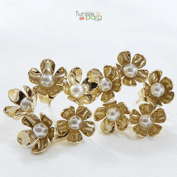 Boucles D Oreilles Fleurs En Acier Inoxydable Dore