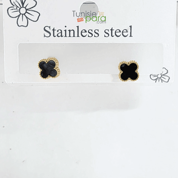 Boucles D Oreilles Puces Onyx – Trefles Noirs Et Or En Acier Inoxydable