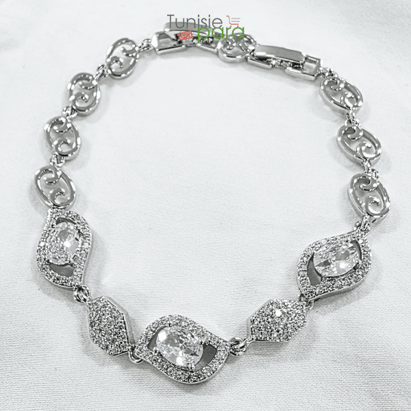 Bracelet De Luxe Style Vintage En Argent Massif Et Zircone Cubique Ovale Design Filigrane