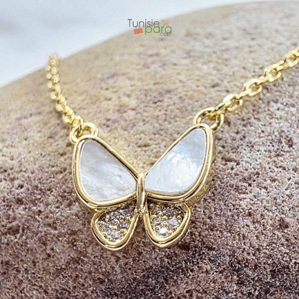Collier Papillon En Acier Inoxydable Dore