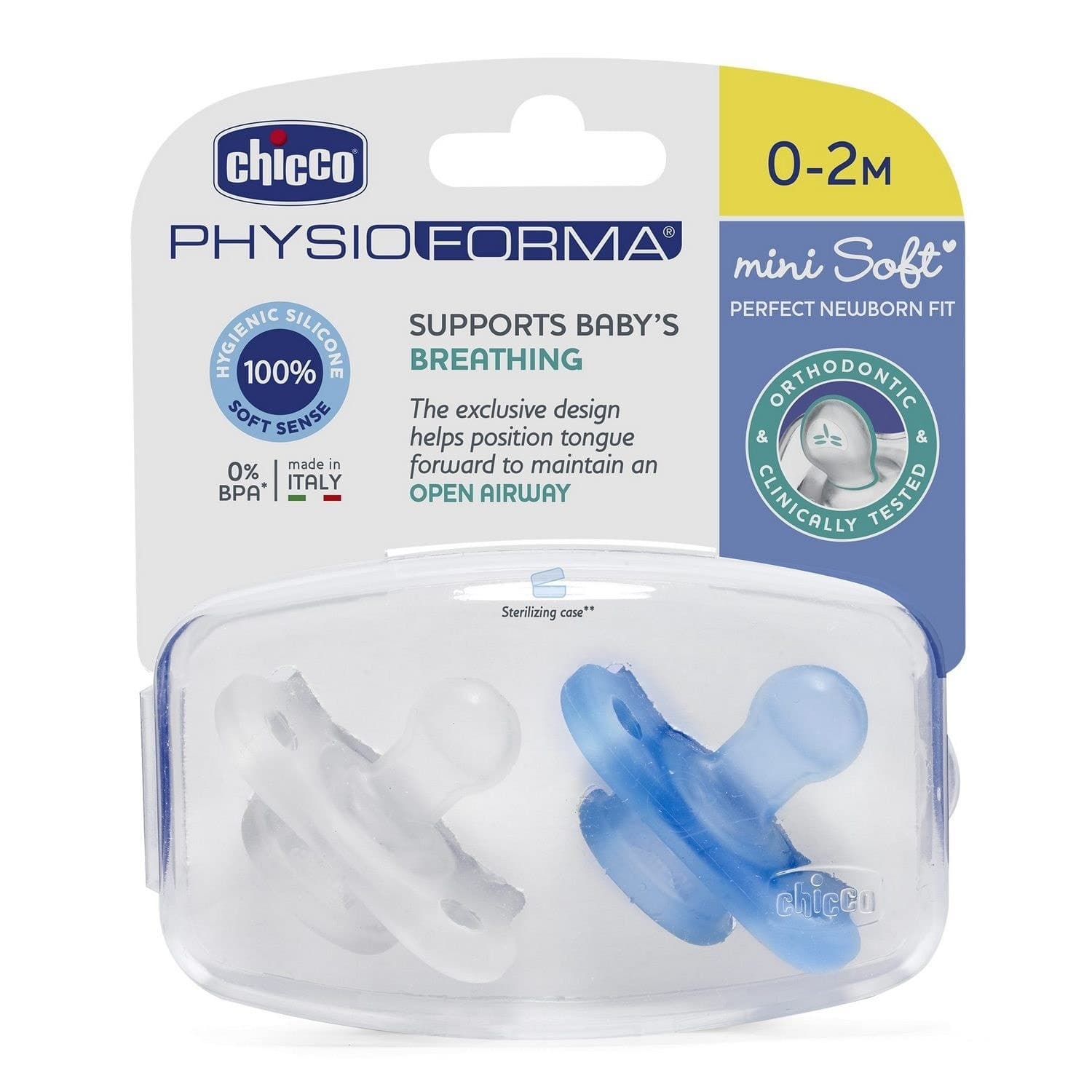 Chicco Sucette Physioforma Mini Soft 100% Silicone 0-2M Light Blue