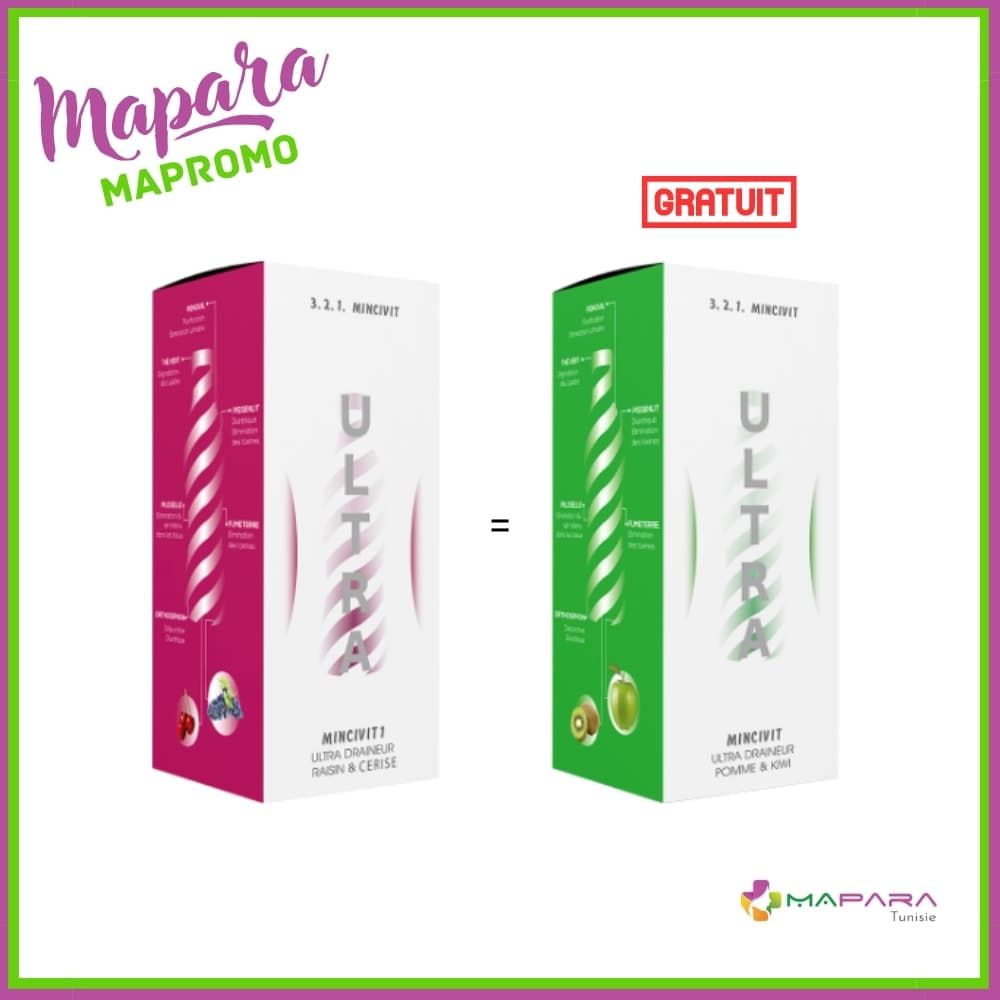 Mincivit Ultra Draineur Raisin Et Cerise 250ml + Ultra Draineur Pomme Et Kiwi 250ml (offert)