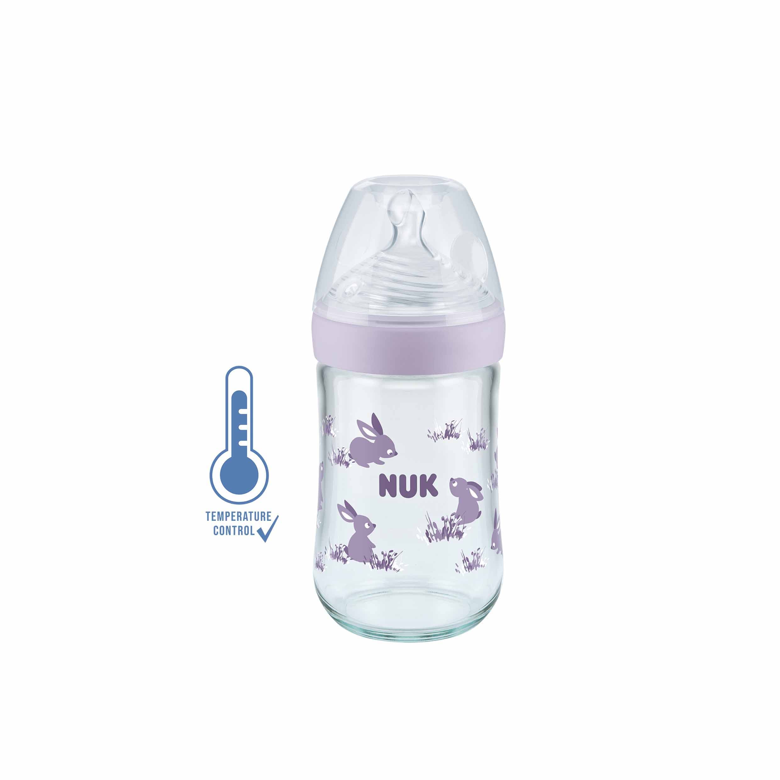 Nuk Biberon Nature Sense Avec Temperature Control En Verre Lilas 240 ML
