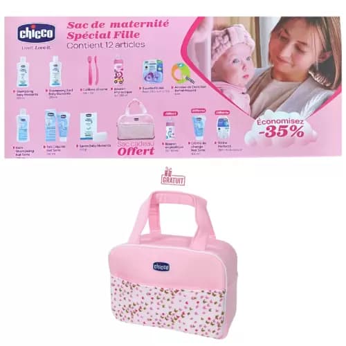 Chicco Sac Maternite Fille – 12 Produits Essentiels + Sac Rose Offert