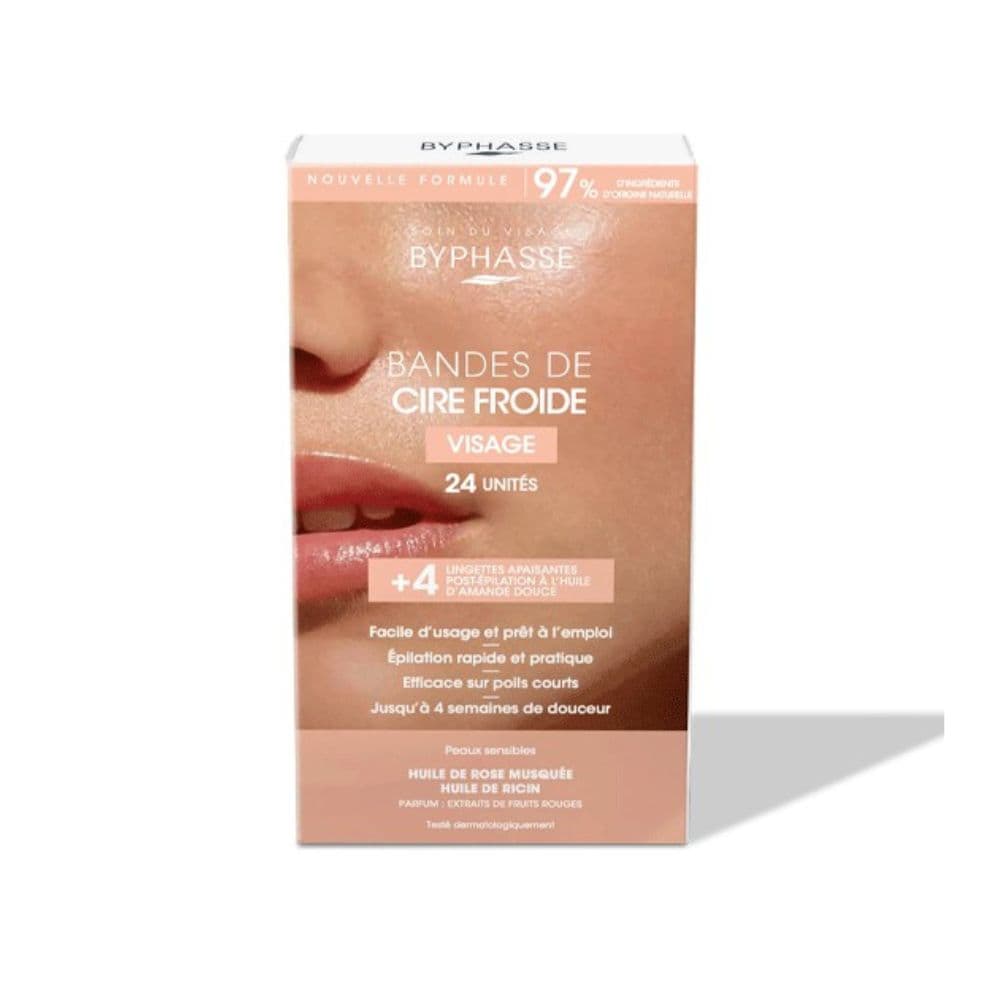 Byphasse Bandes De Cire Froide Visage Zones Delicates 24 Pieces