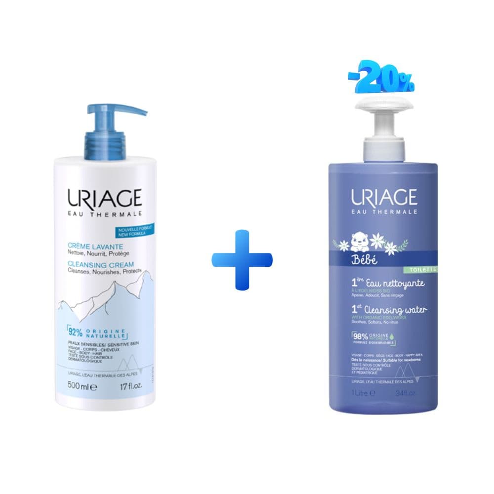 Uriage Creme Lavante 500ML + Eau Nettoyante 500ML 20%