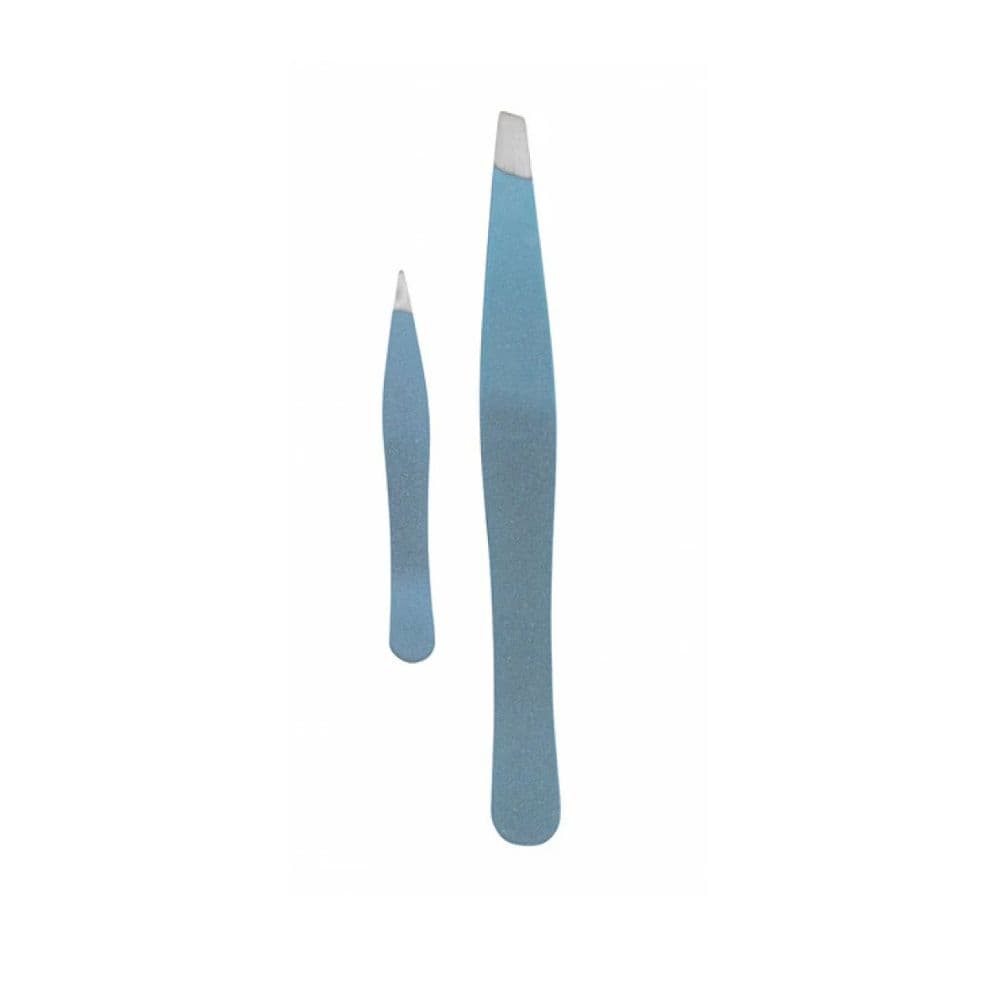 Titania 1072/BL B Set De 2 Pinces A Epiler Inox Bleu Satine 9.5CM+ 5CM