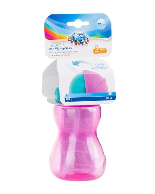 Canpol Tasse Sport Rose 270 ML Avec Paille Ref.56/109