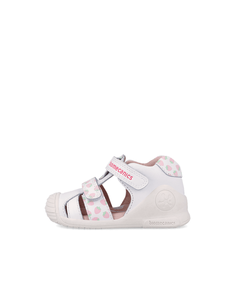 Sandales Premiers Pas – Cuir Blanc Et Imprime Fraises Ref: 262107-B050