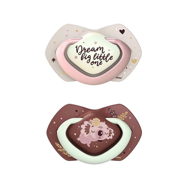 Canpol 2 Sucettes Light Touch 6-18M Symetrique Brille Dans Le Noir Sleepy Koala Rose 22/659