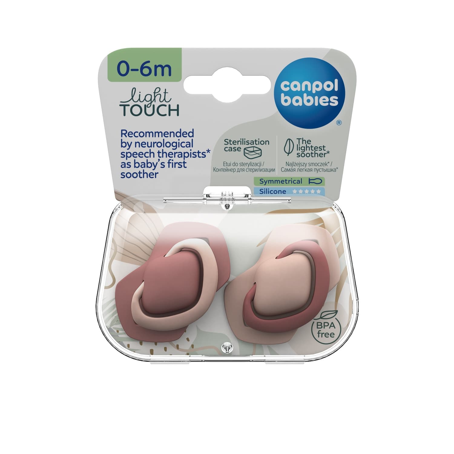 Canpol 2 Sucettes Toucher Leger 0-6M Symetrique Pure Color Rose 22/655