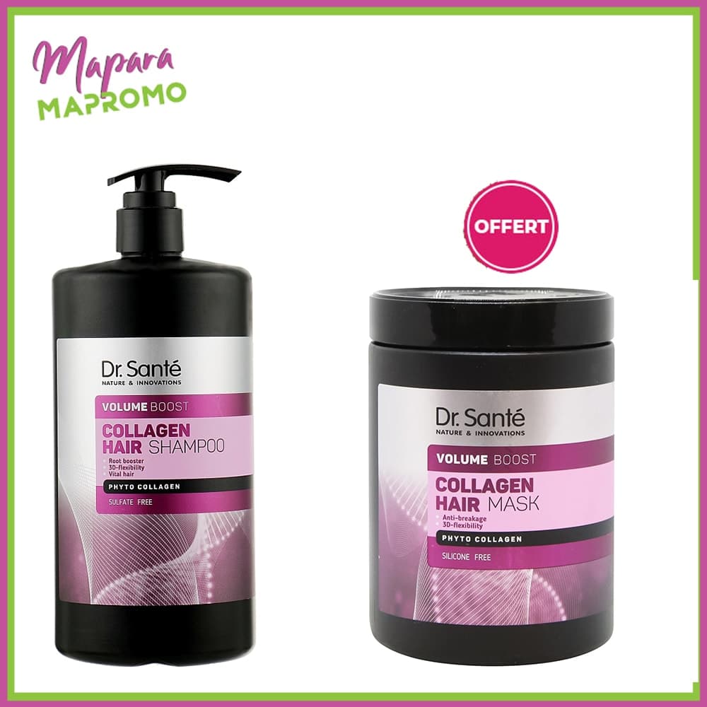 Dr Sante Collagen Hair Shampooing Volume Boost 1L + Masque Volume Boost 1L (offert)