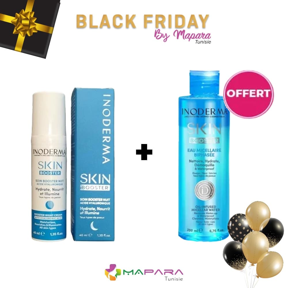 Inoderma Skin Booster Soin Booster Nuit 40 ML + Skin Booster Eau Micellaire Biphasee 200 ML (offert)