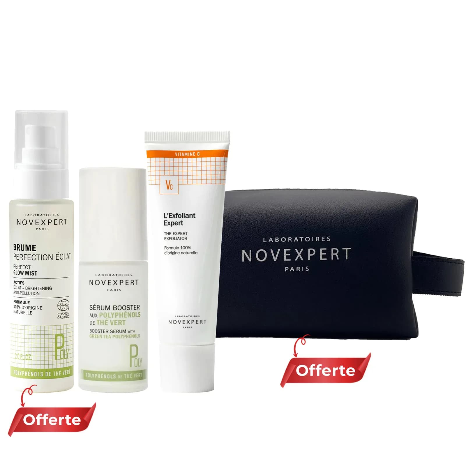 Novexpert Serum Booster Anti-taches Au The Vert 30ml + Novexpert L’exfoliant Expert 50ml + Novexpert Brume Perfection Eclat 60ml Offert + Trousse Offerte