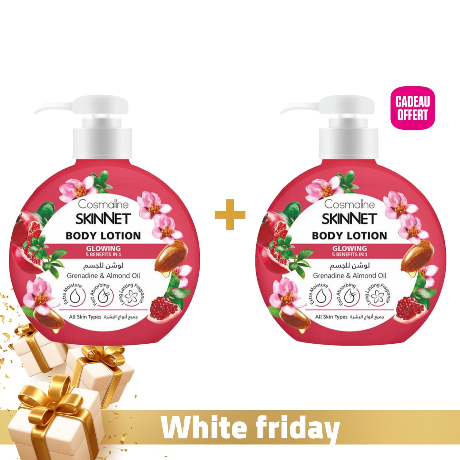 Cosmaline Skinnet Lait Corps Grenadine Eclatante Et Huile D’amande 400ml + Cosmaline Skinnet Lait Corps Grenadine Eclatante Et Huile D’amande 400ml Offert