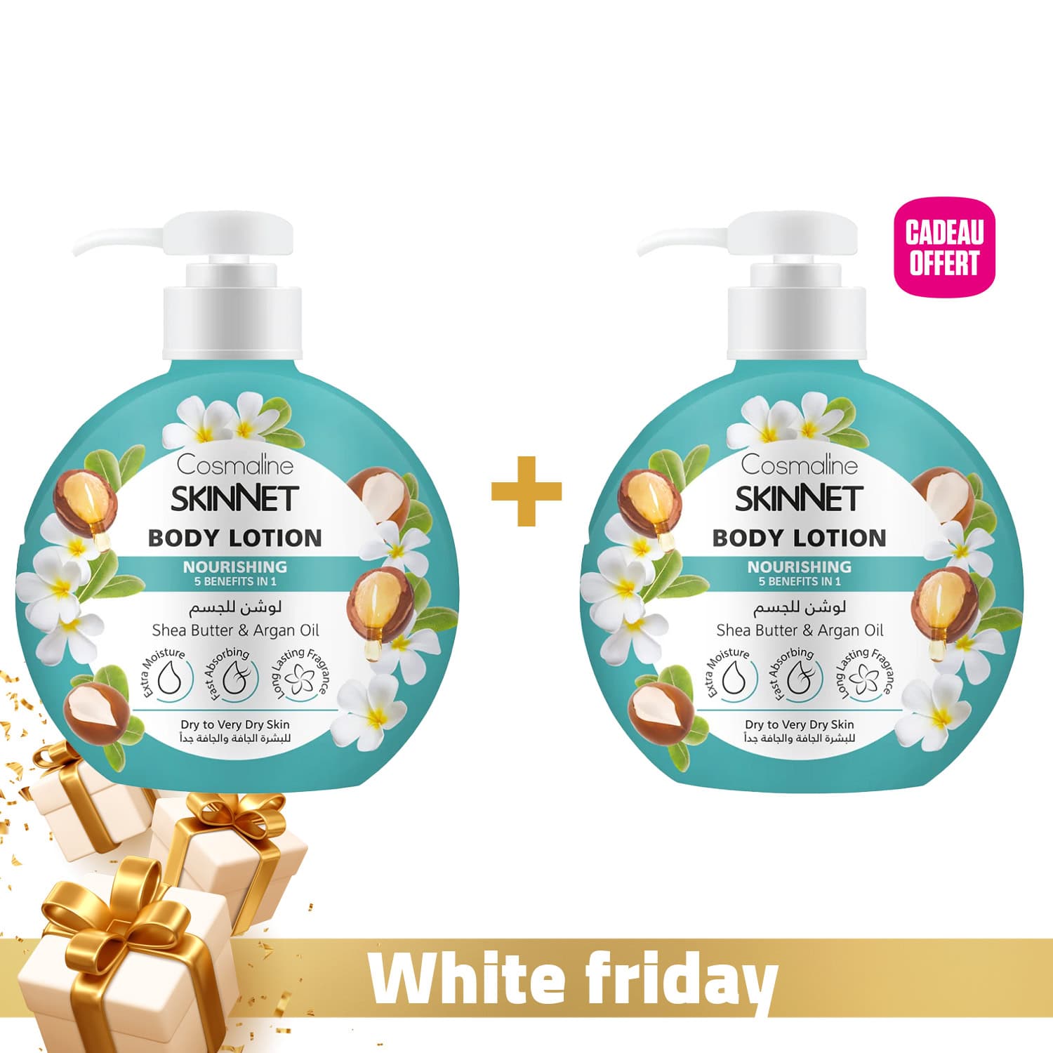 Cosmaline Skinnet Lait Corps Nourrissant Au Beurre De Karite Et A L’huile D’argan Peaux Seches A Tres Seches 400ml + 1 Lait Corps 400ml Offert