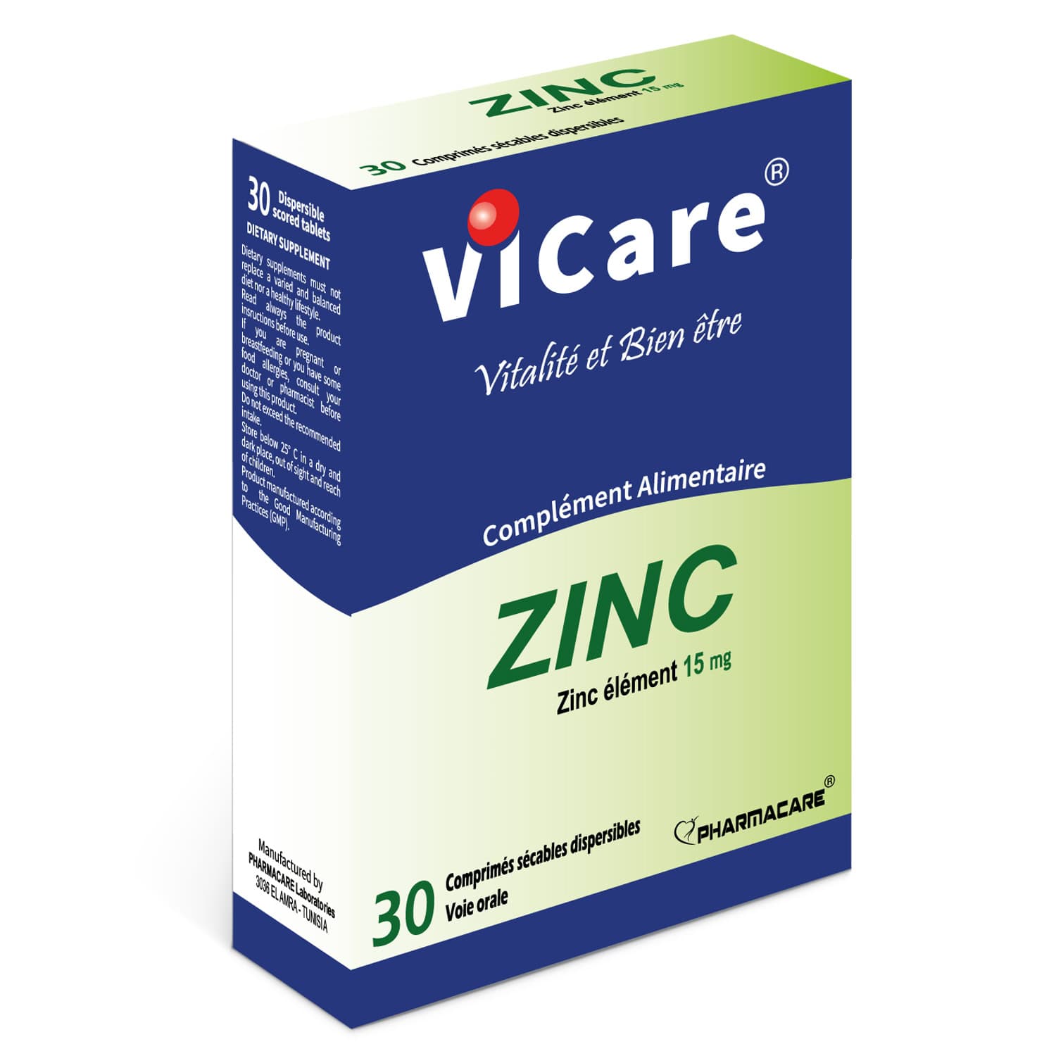 Pharmacare Vicare Zinc 15mg 30 Comprimes