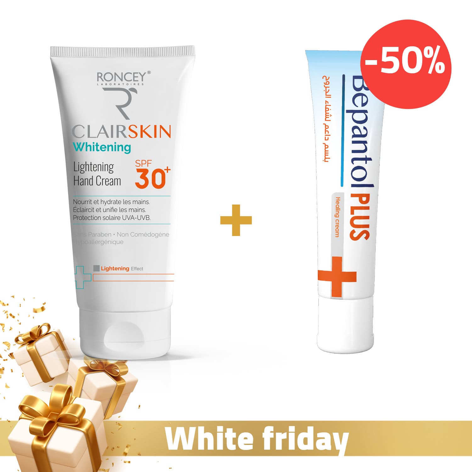 Roncey Clairskin Creme A Mains SPF 30+ 100ml + Roncey Bepantol Plus Creme Cicatrisante 30gr Offert
