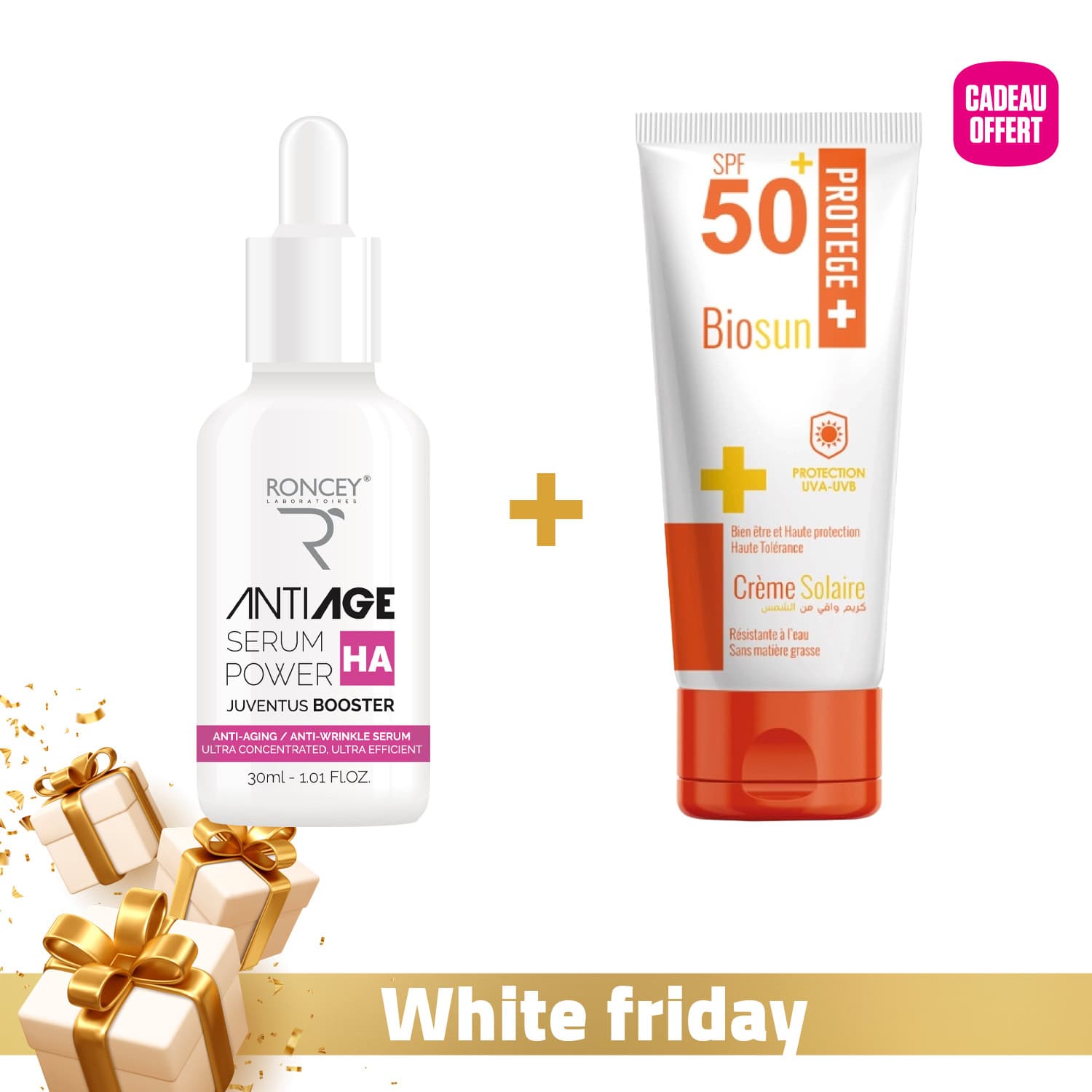 Roncey Hydraskin Serum Anti-age HA + Ecran Solaire Offert