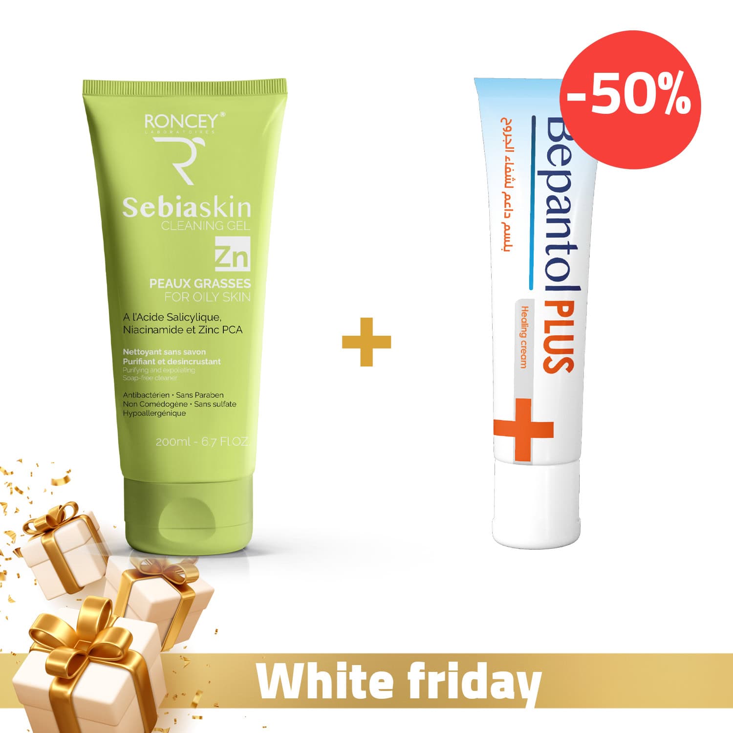 Roncey Sebiaskin GEL Nettoyant Peau Grasse 200ml + Bepantol Plus Creme Cicatrisante 30g Offerte