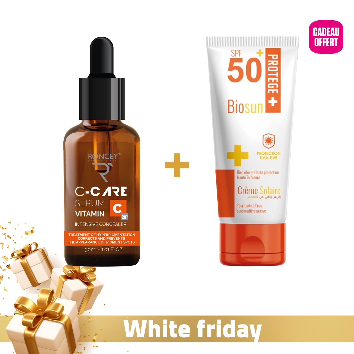 Roncey Serum Vitamine C 20% 30ml + Biosun Ecran Spf50+ 50ml Offert