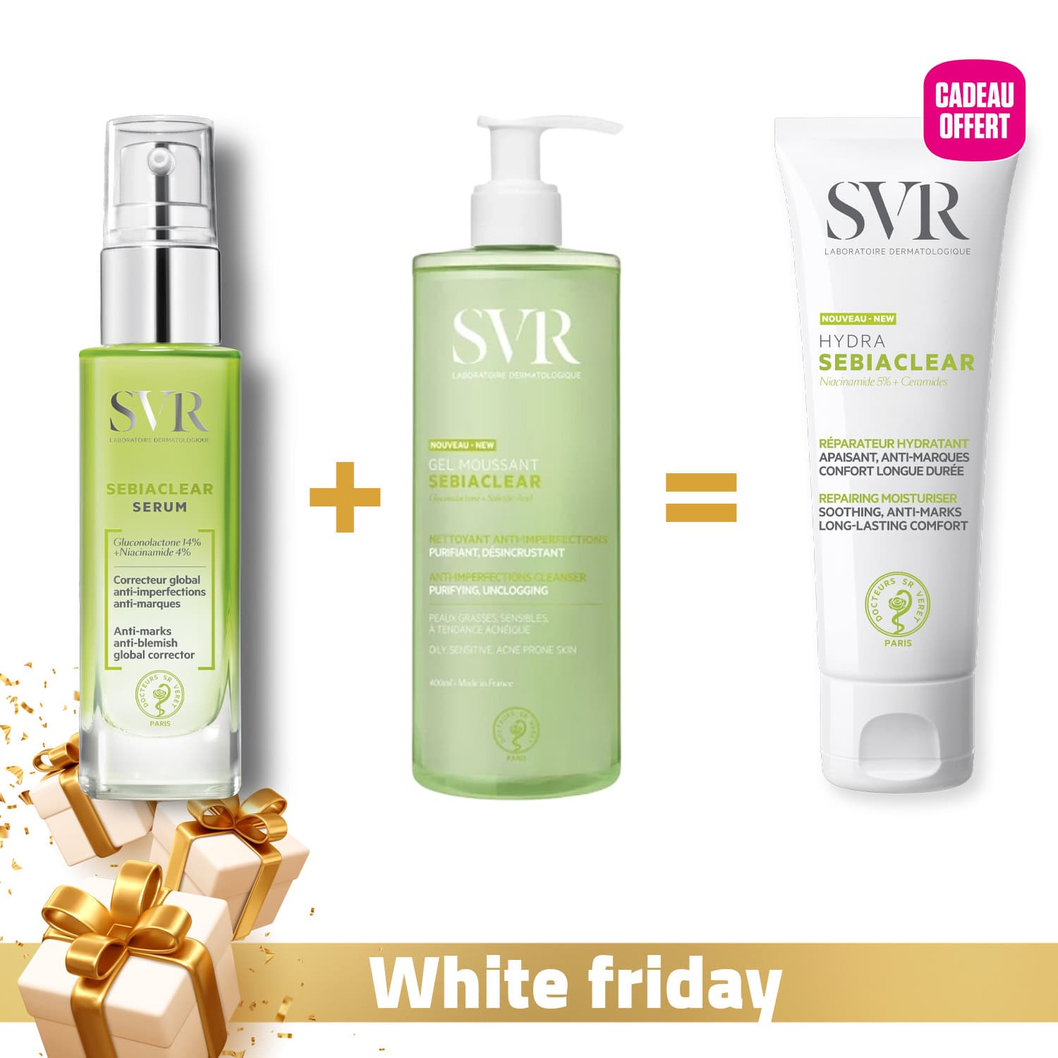 SVR Sebiaclear Serum 30ml + GEL Moussant 400ml + Hydra Offert