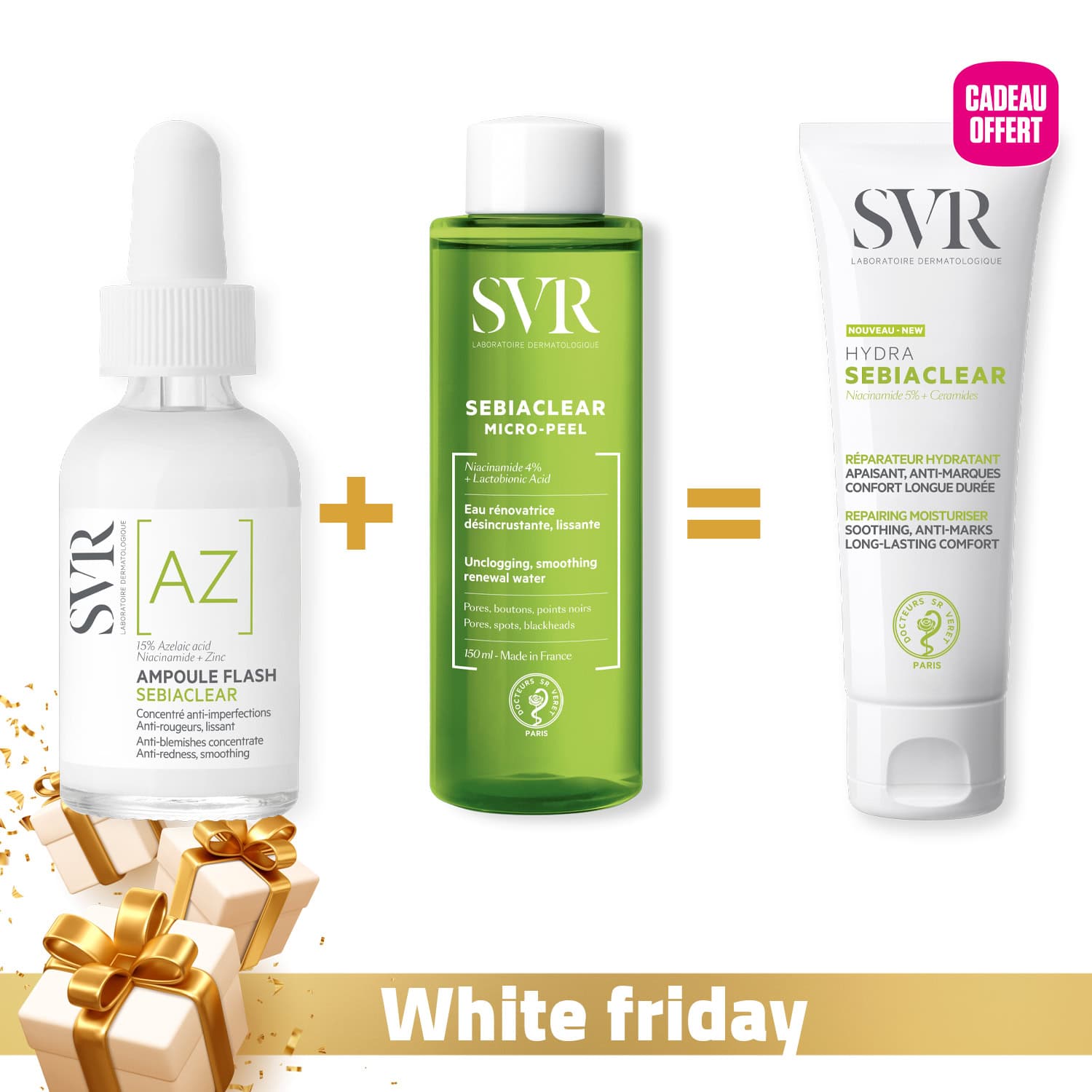 SVR Sebiaclear Ampoule Az + Micro-peel + Creme Hydra Offerte