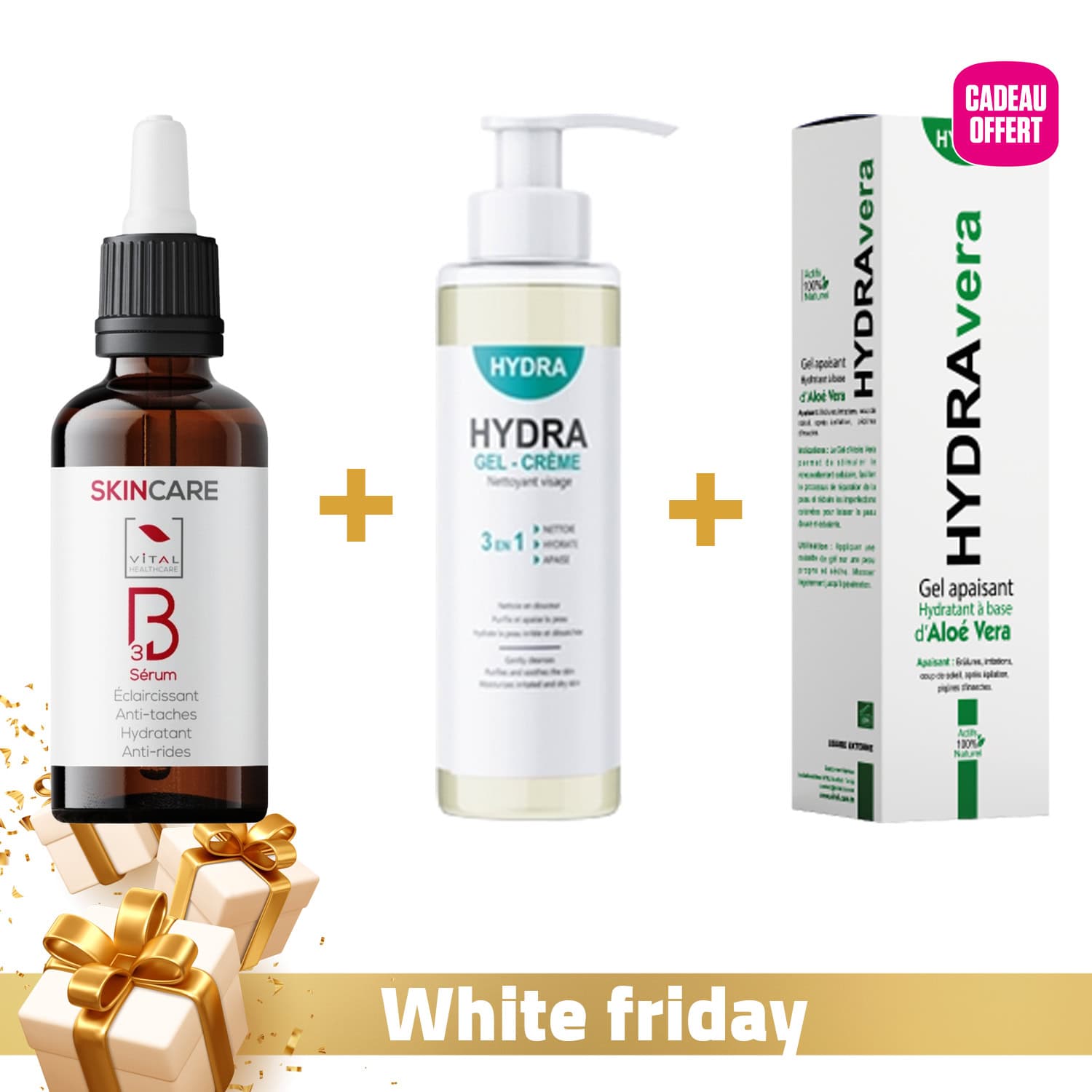 Vital Skincare Vitamine B3 Serum 20ml + Hydra GEL Nettoyant 225ml + Hydravera GEL Apaisant 90gr Offert
