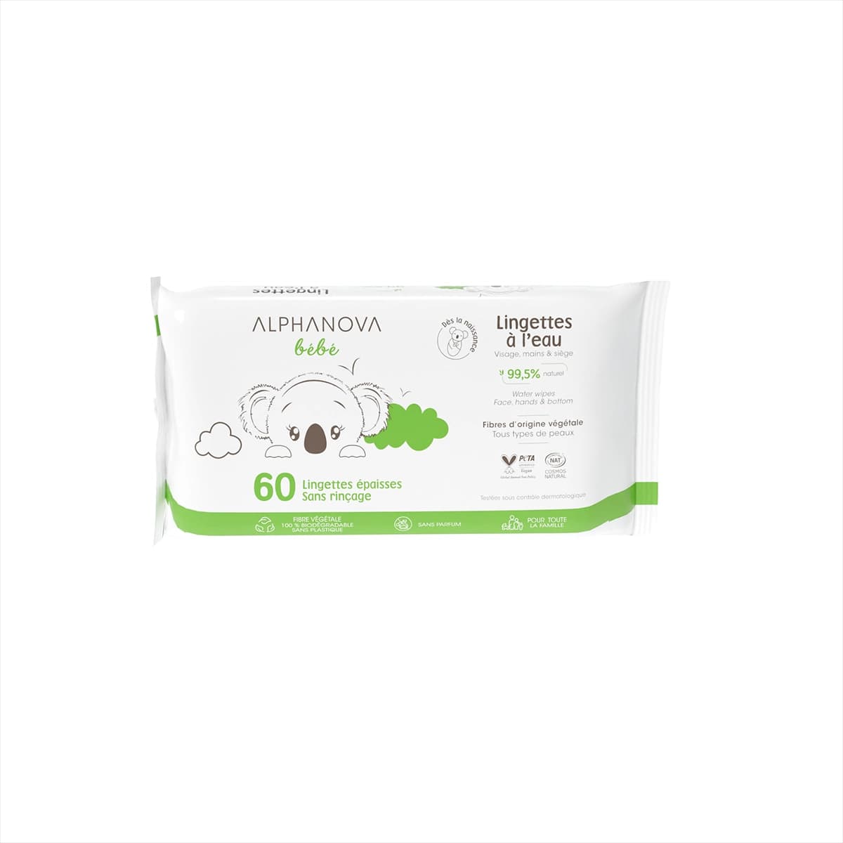 Alphanova Lingettes A L'eau Sans Parfum Bebe 60 Unites