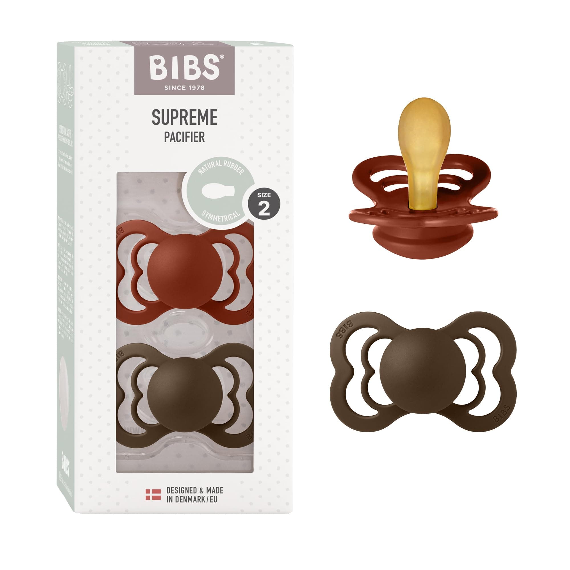 Bibs Supreme 2 Sucettes Taille 2 Rust – Mocha 6+ Mois