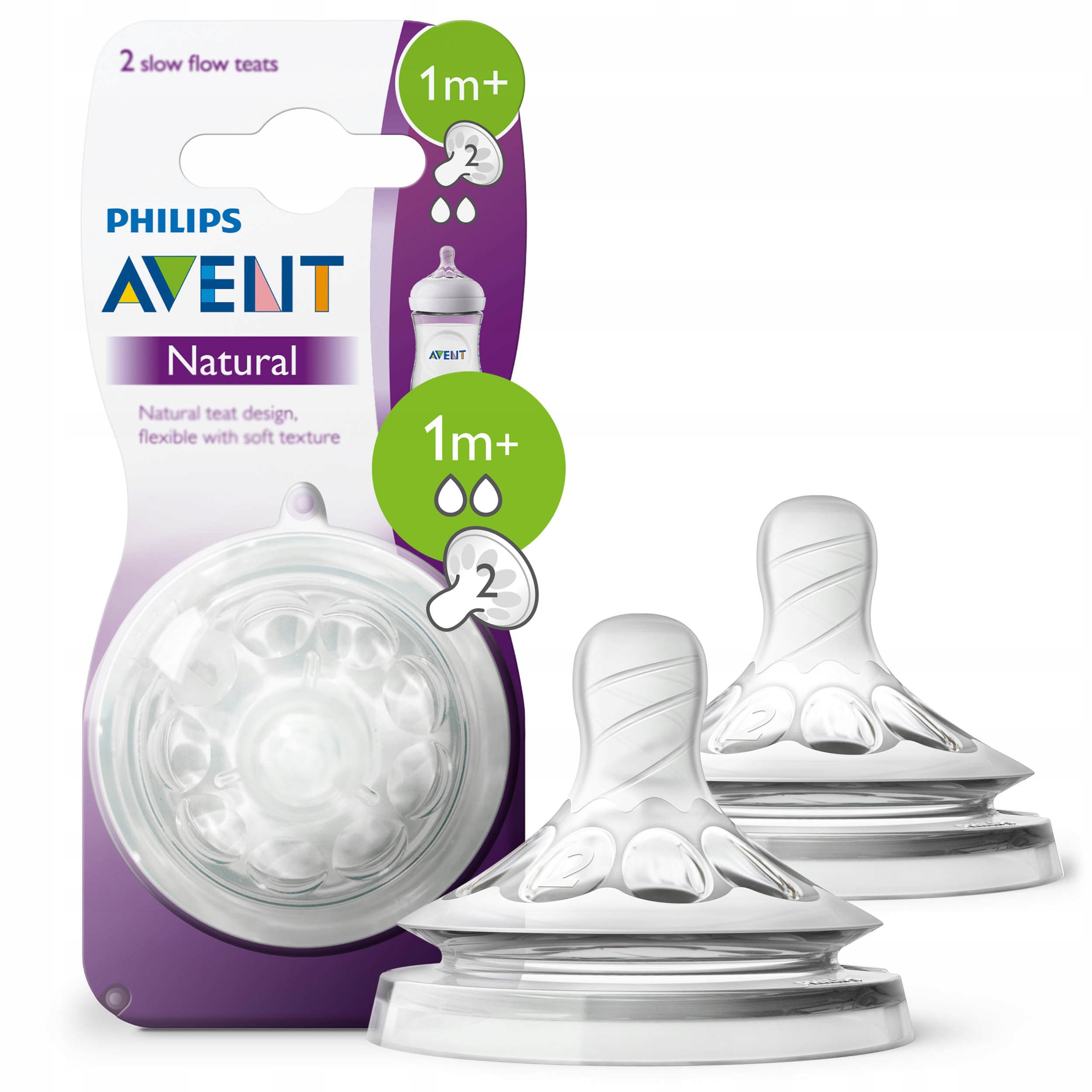 Avent Natural 2 Tetines Scf042/27 Debit Lent 1m+