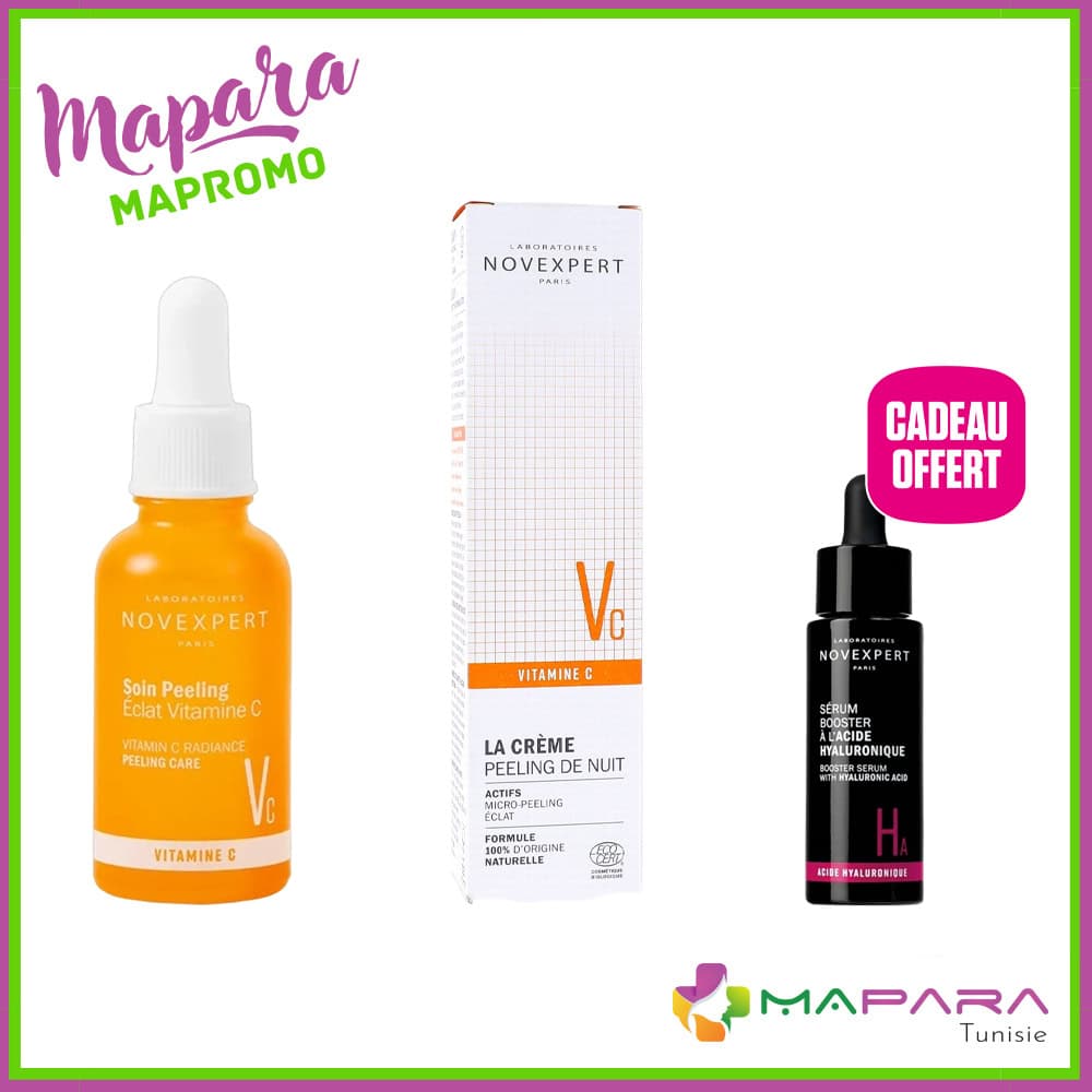 Novexpert Soin Peeling Eclat Vitamine C 30ml + Creme Peeling De Nuit 40ml + Serum Booster A L’acide Hyaluronique 10ml (offert)