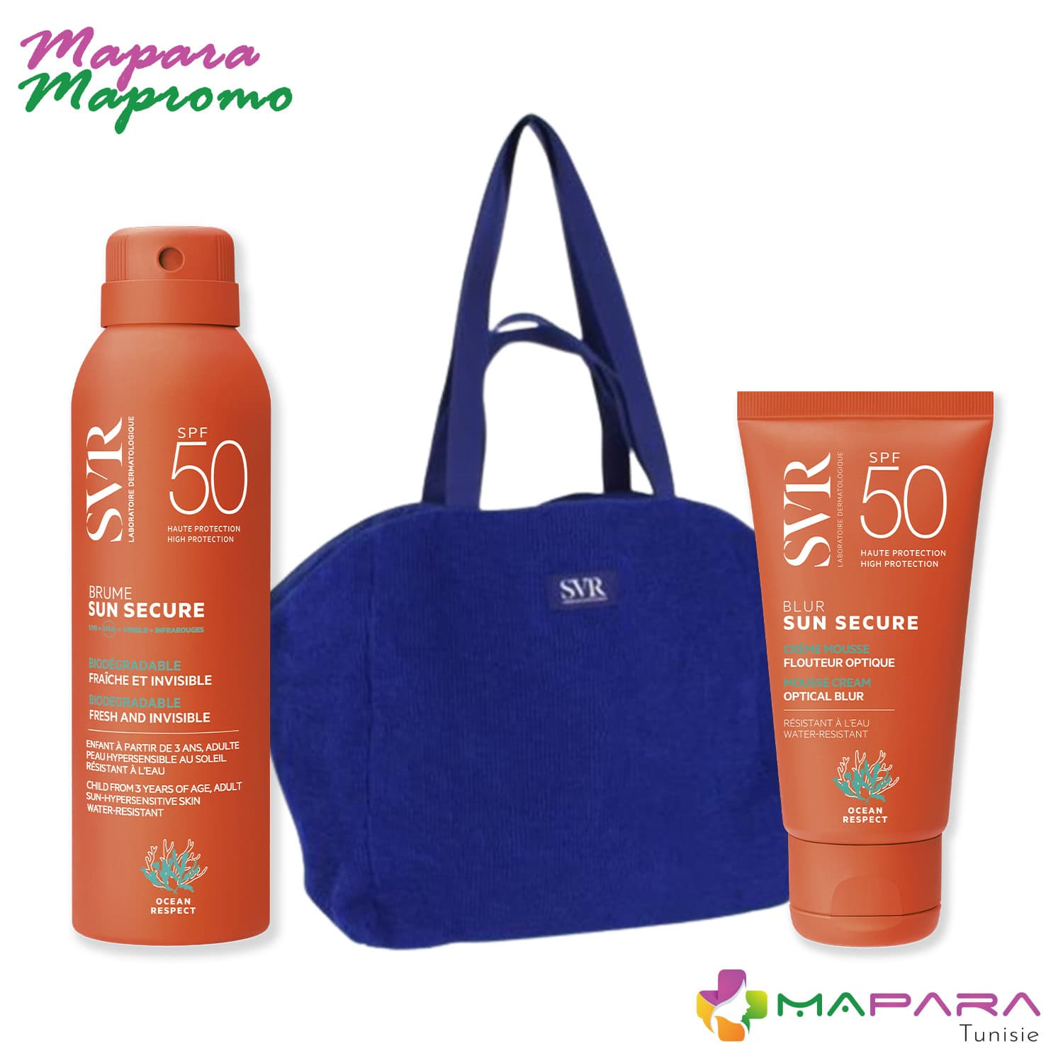 SVR Sun Secure Brume Spf50+ 200ml + Sun Secure Blur Sans Parfum Spf50+ 50ml + Sac De Plage En Bleu (offert)