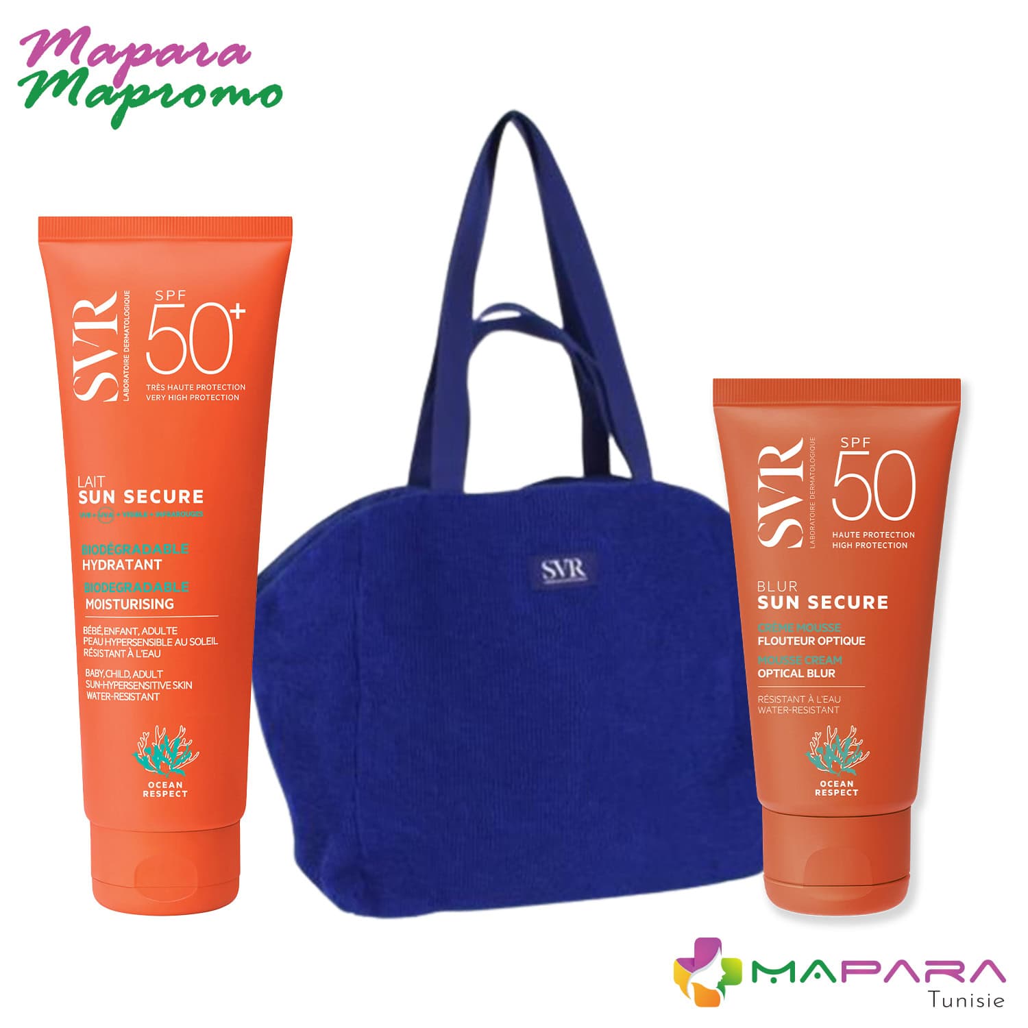 SVR Sun Secure Lait Hydratant Invisible Spf50+ 250ml + Sun Secure Blur Spf50+ 50ml + Sac De Plage En Bleu (offert)
